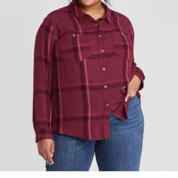 Ava & Viv Red Plaid Button Down Shirt Size 3X New - Picture 1 of 10